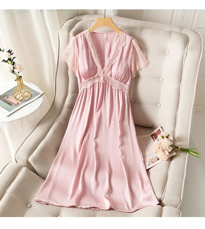 Lace Satin dress with Removable Bra Cups