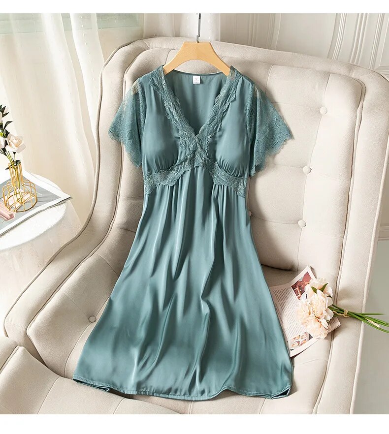 Lace Satin dress with Removable Bra Cups