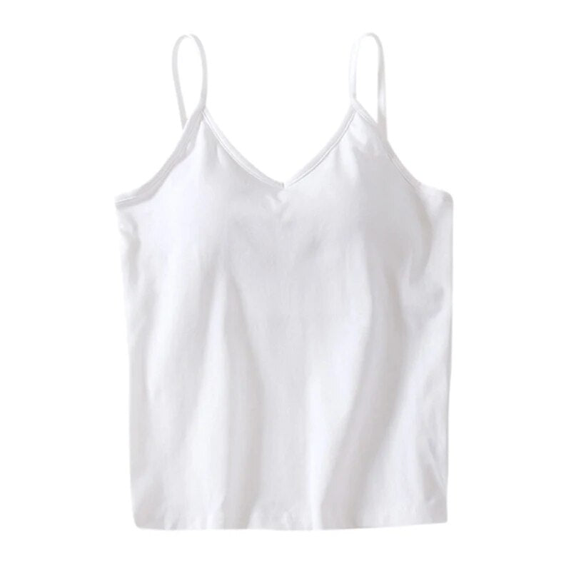 Singlet Top with Built in Bra Camisole V-neck with Built In Bra Cotton