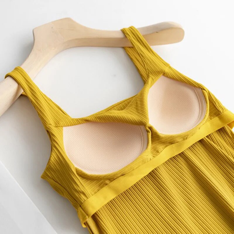 Square Neck Tank Top Shirt with Built In Bra Cotton