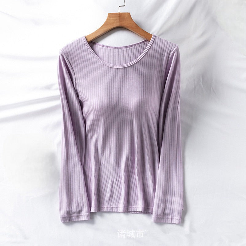 Long Sleeve Top With Built In Bra Inbuilt Bra Ribbed Material