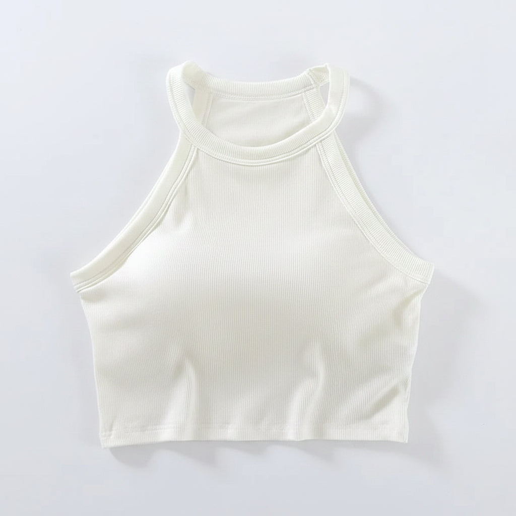 Halter Neck Crop Shirt with Built in Bra