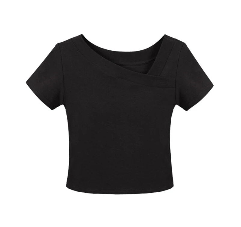 Chic Neckline Crop Top with Built In Bra Cotton