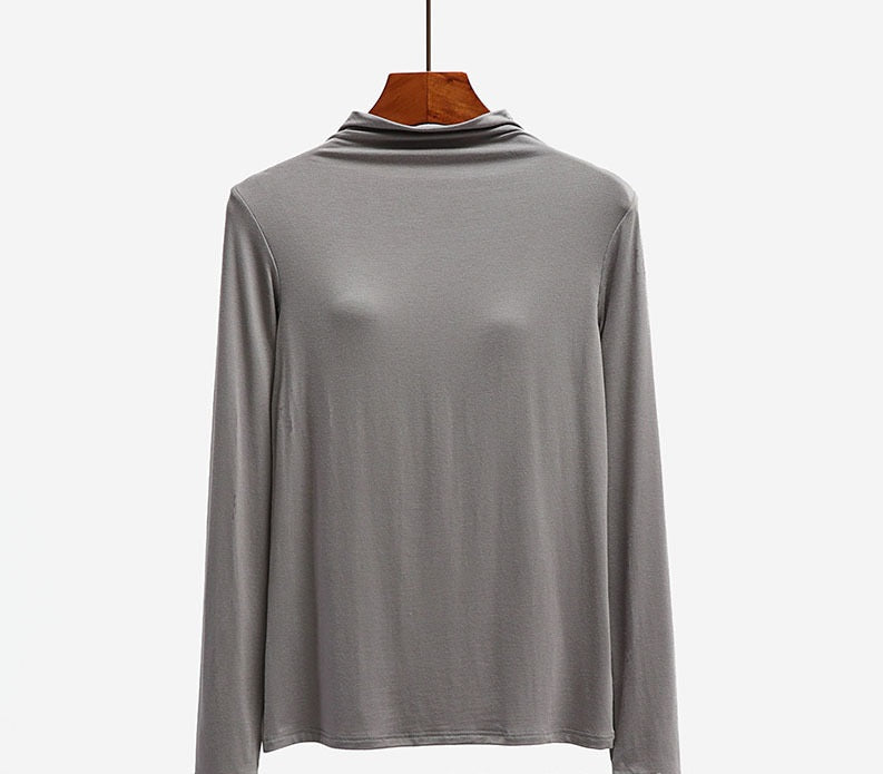 Turtle Neck Long Sleeve Top With Built In Bra Viscose