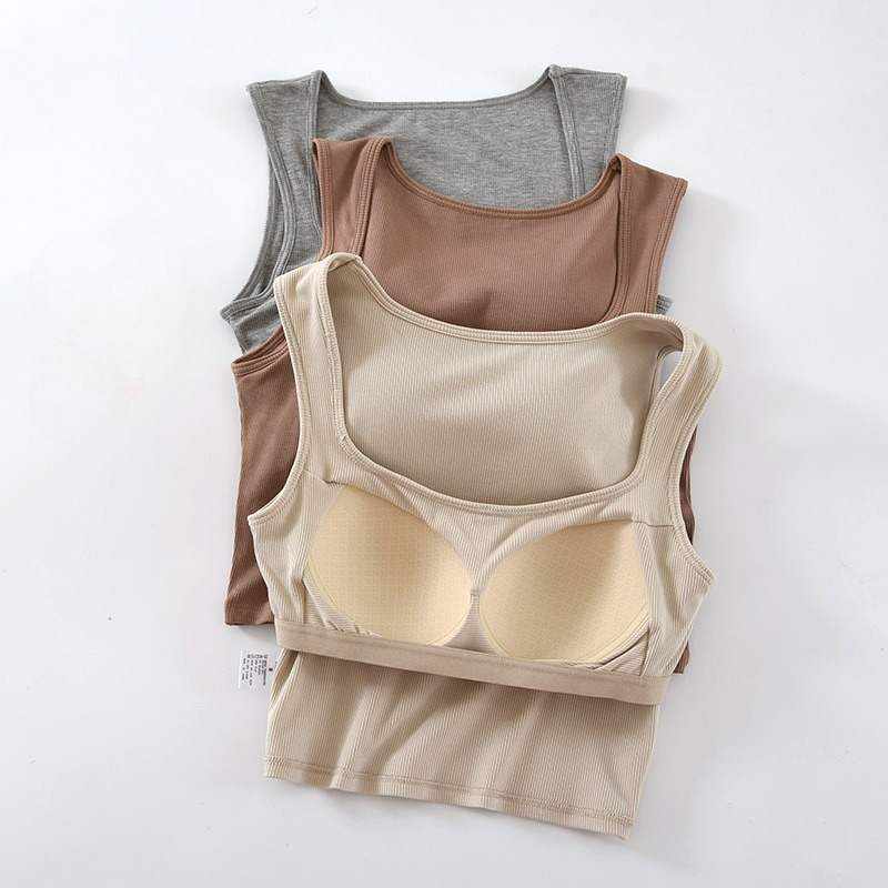 Square Neck Crop Top Tank with Built In Bra