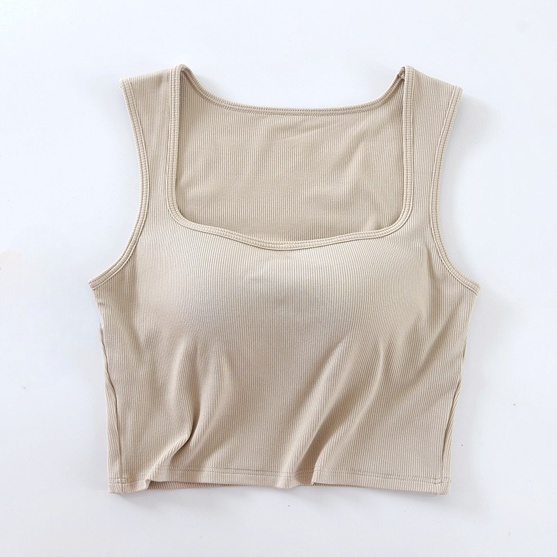 Square Neck Crop Top Tank with Built In Bra