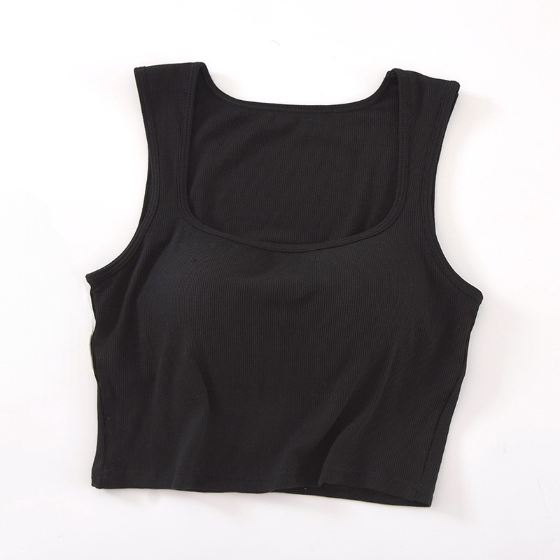 Square Neck Crop Top Tank with Built In Bra