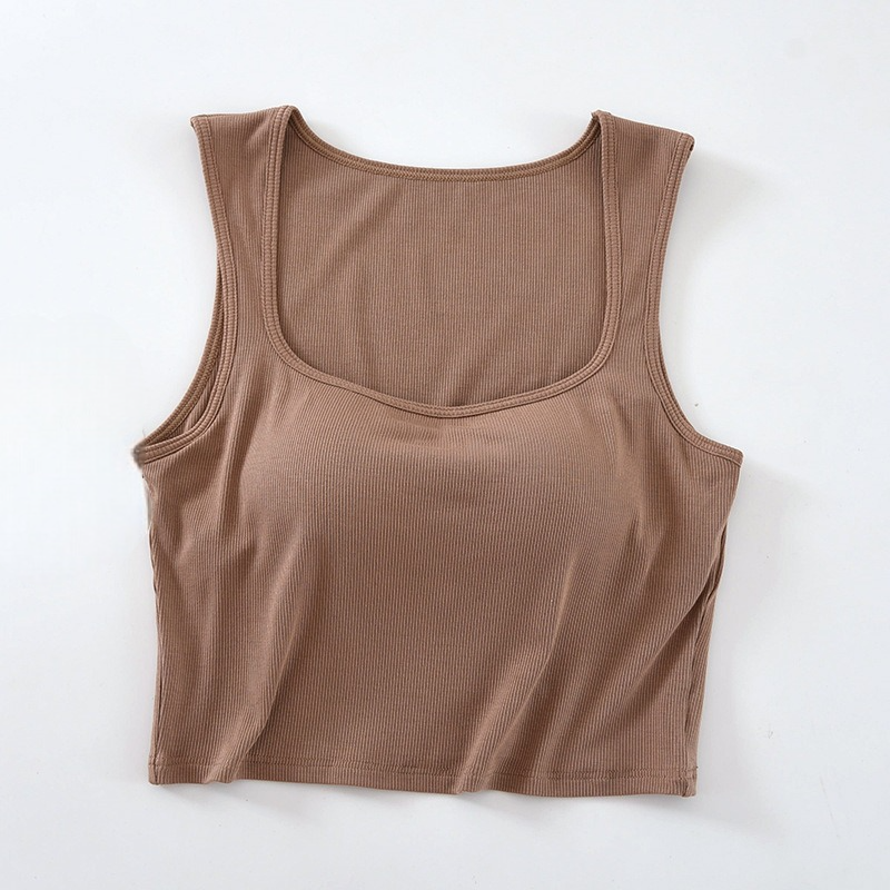 Square Neck Crop Top Tank with Built In Bra