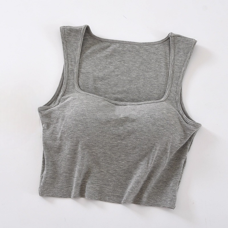 Square Neck Crop Top Tank with Built In Bra