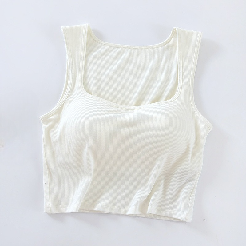 Square Neck Crop Top Tank with Built In Bra