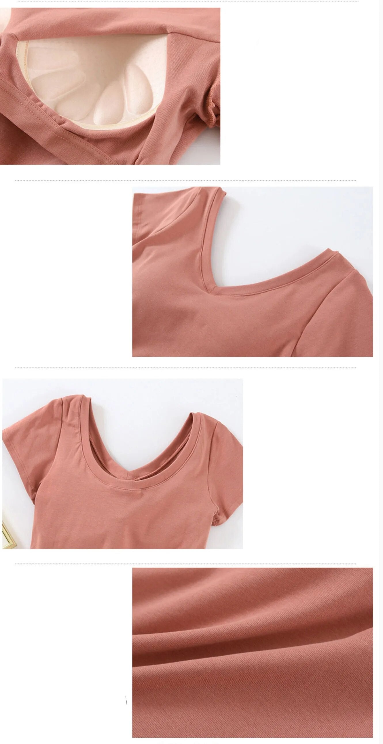 V Neck Crop T-Shirt Casual with Built In Bra Top Padding Cotton