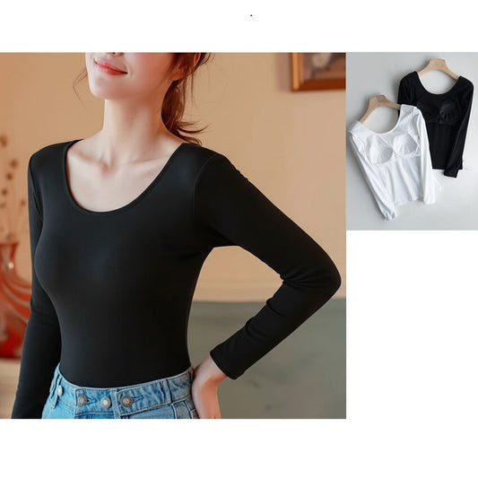 Long Sleeve Round Neck with a Built In Bra Cotton