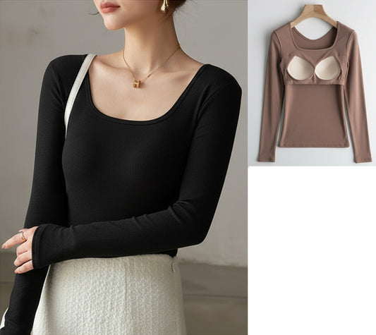 Long Sleeve Scooped Neck with an Inbuilt Bra