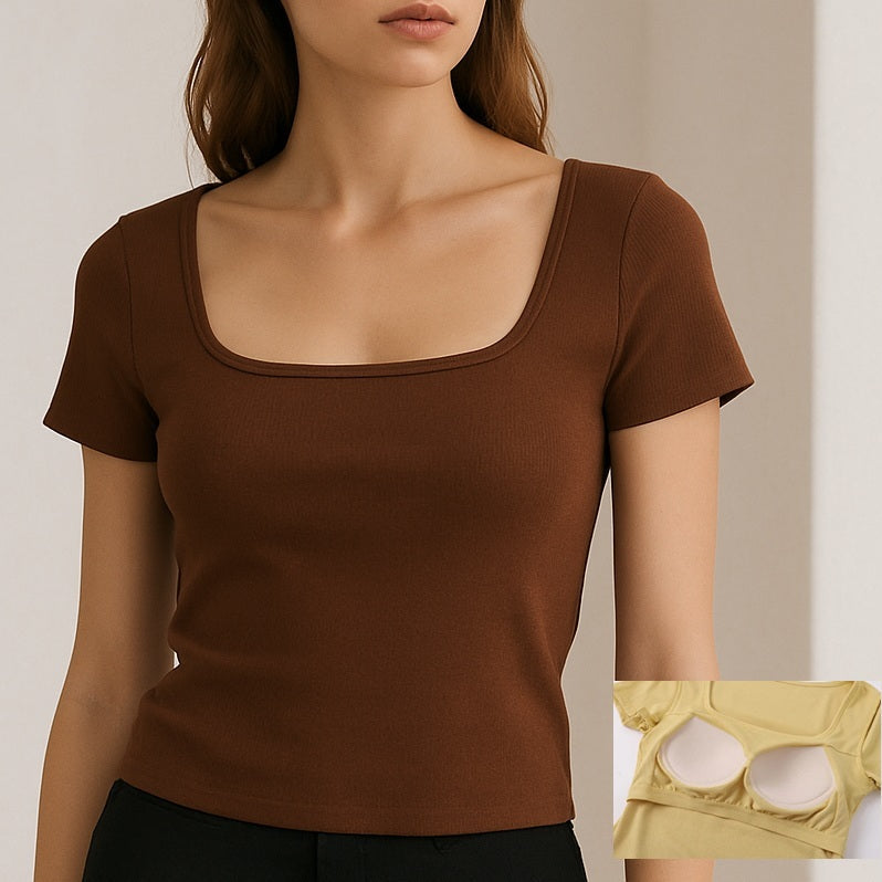 Built-in-Bra Top Square Neck with Short Sleeves