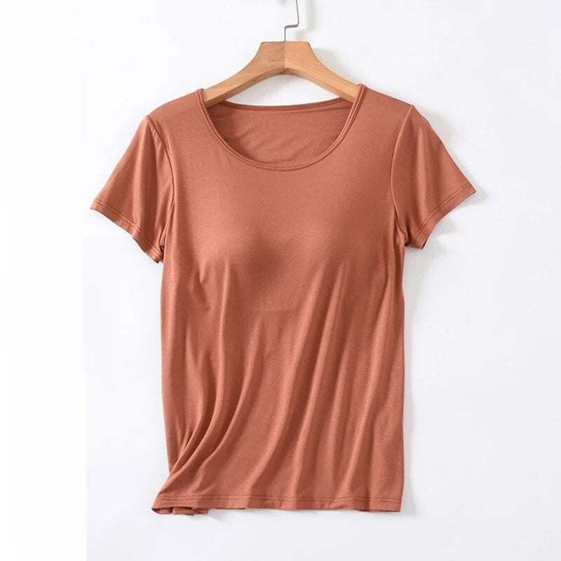 T-Shirt with Built In Bra Top Padding Plus Size available