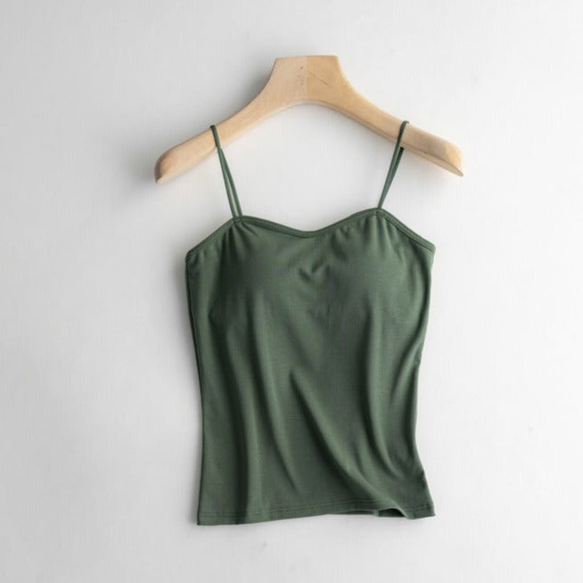 Spaghetti Strap Top with Built In Bra Cotton