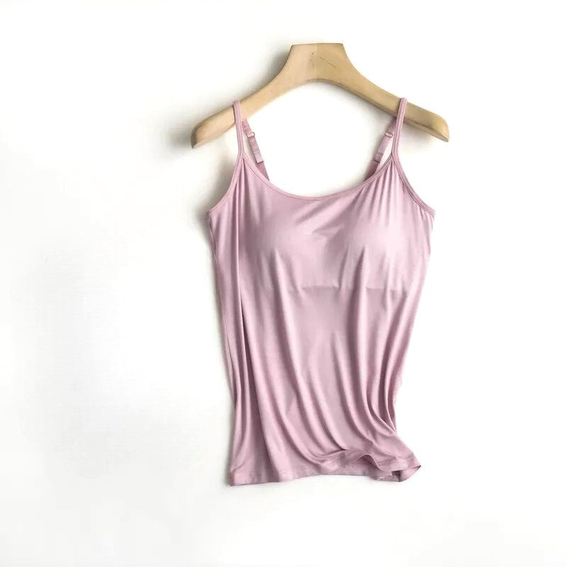 Cami Top with Built In Bra Padded Singlet