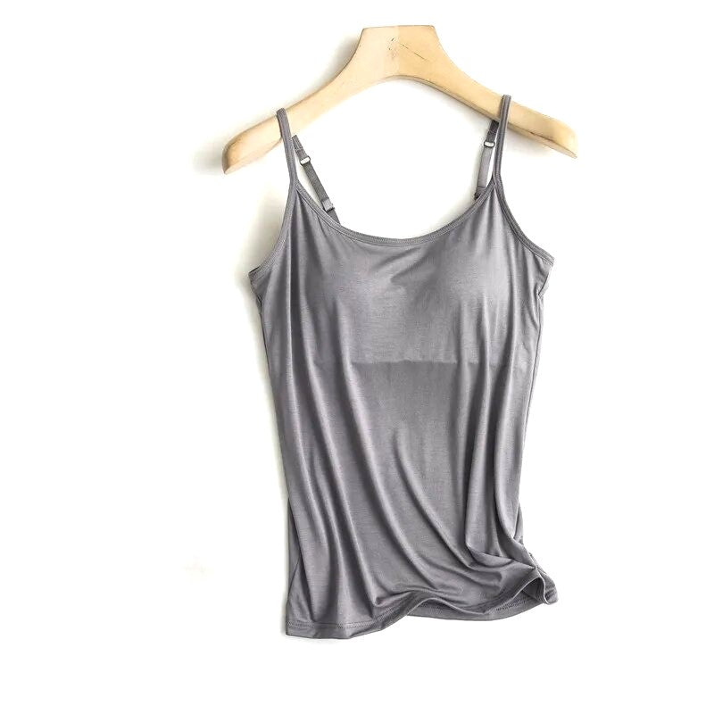 Cami Top with Built In Bra Padded Singlet