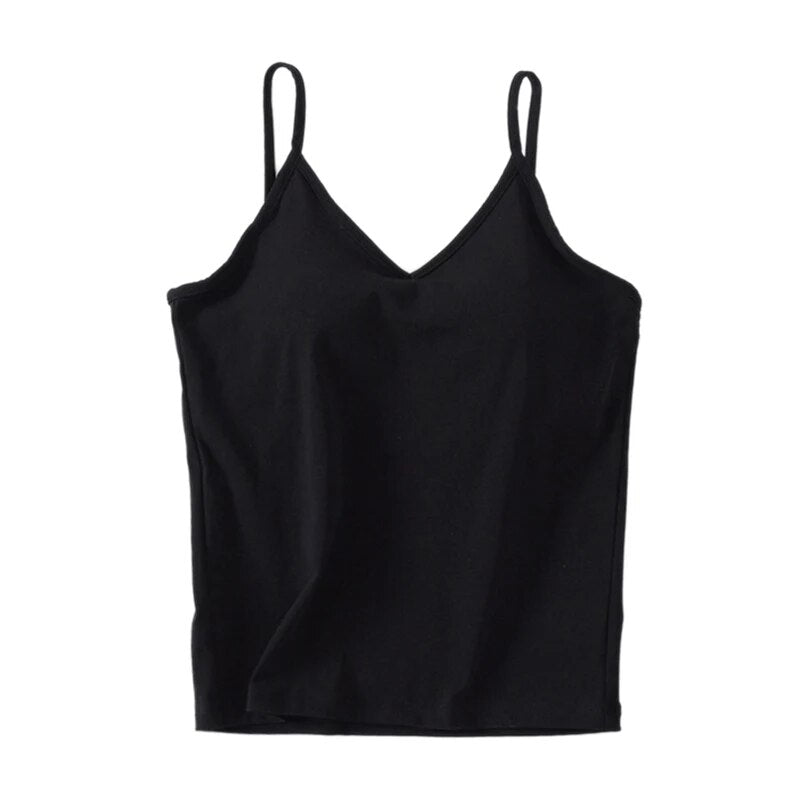 Singlet Top with Built in Bra Camisole V-neck with Built In Bra Cotton