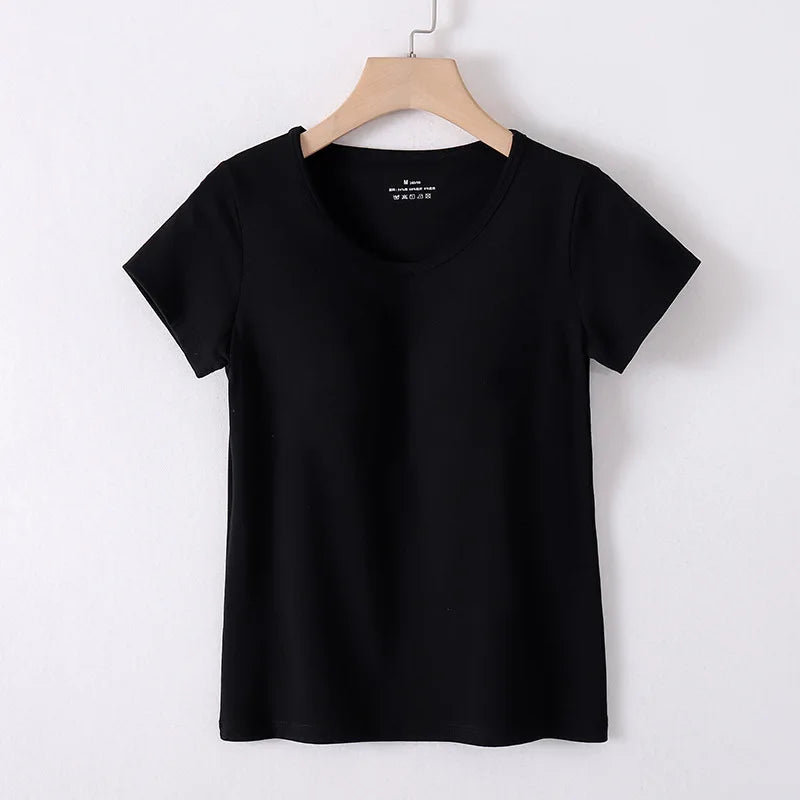 Cotton T-Shirt Tshirt with Built In Bra Top