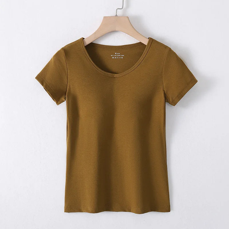Cotton T-Shirt Tshirt with Built In Bra Top