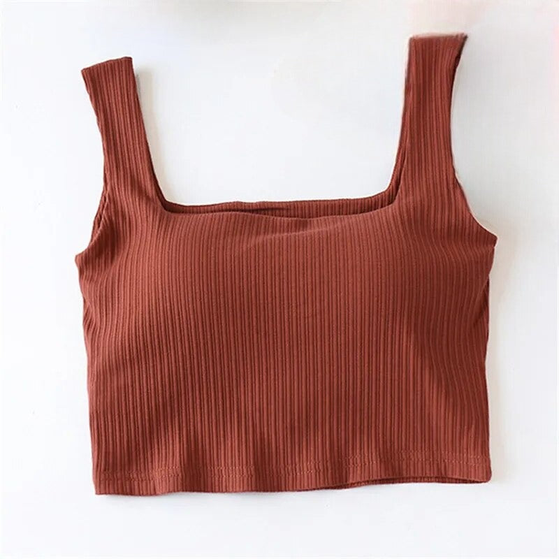 Crop Top Tank with Built In Bra Cotton