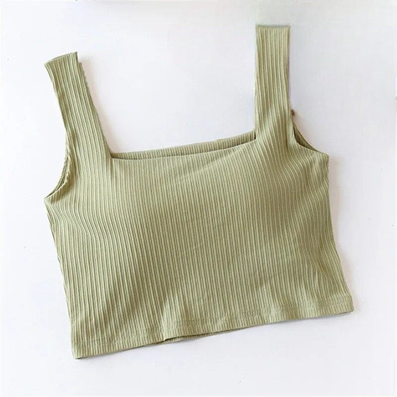 Crop Top Tank with Built In Bra Cotton