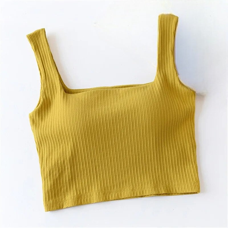 Crop Top Tank with Built In Bra Cotton