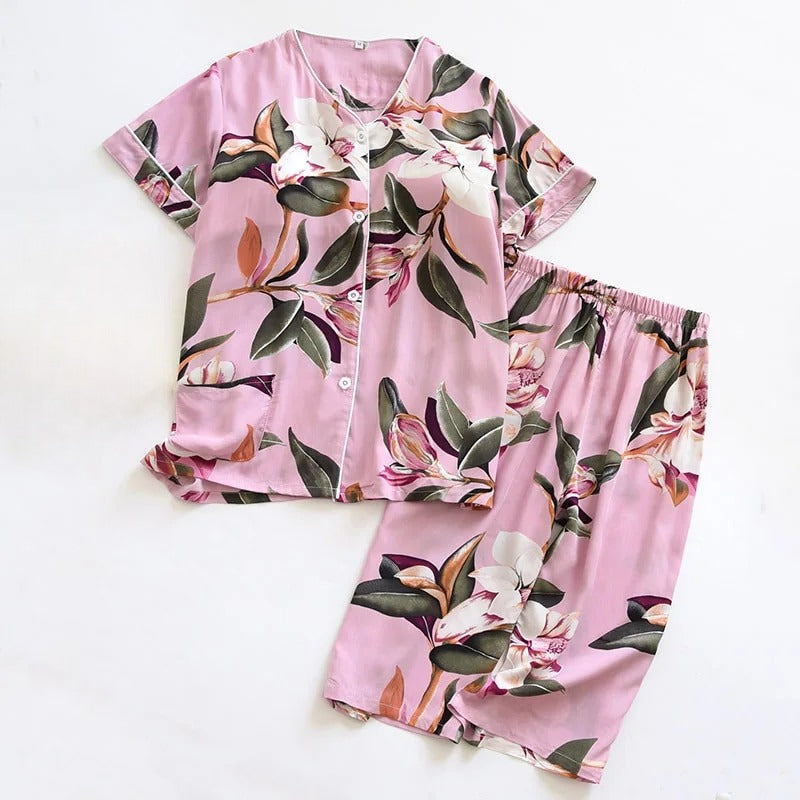 Floral Pyjama Set with Removable Bra Pads Plus size available