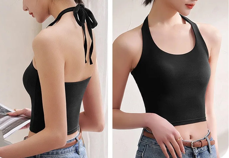 Halter Neck Crop Top with Built-In-Bra Cotton