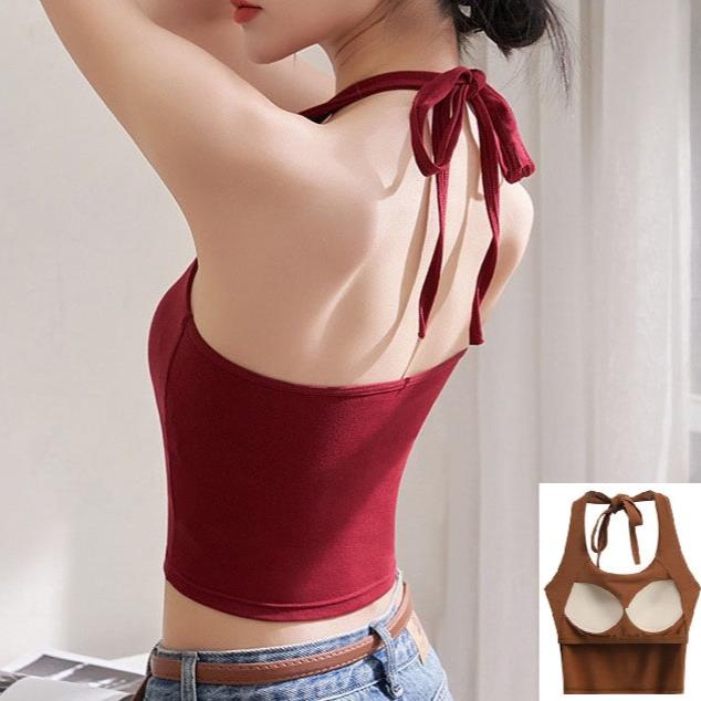 Halter Neck Crop Top with Built-In-Bra Cotton