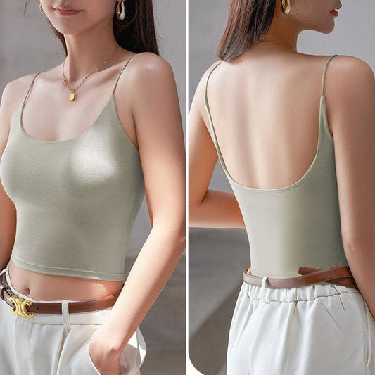 Spaghetti Strap Singlet Crop Top with Built In Bra Cotton