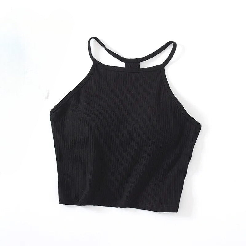 Halter Neck Crop Shirt with Inbuilt Bra Cotton