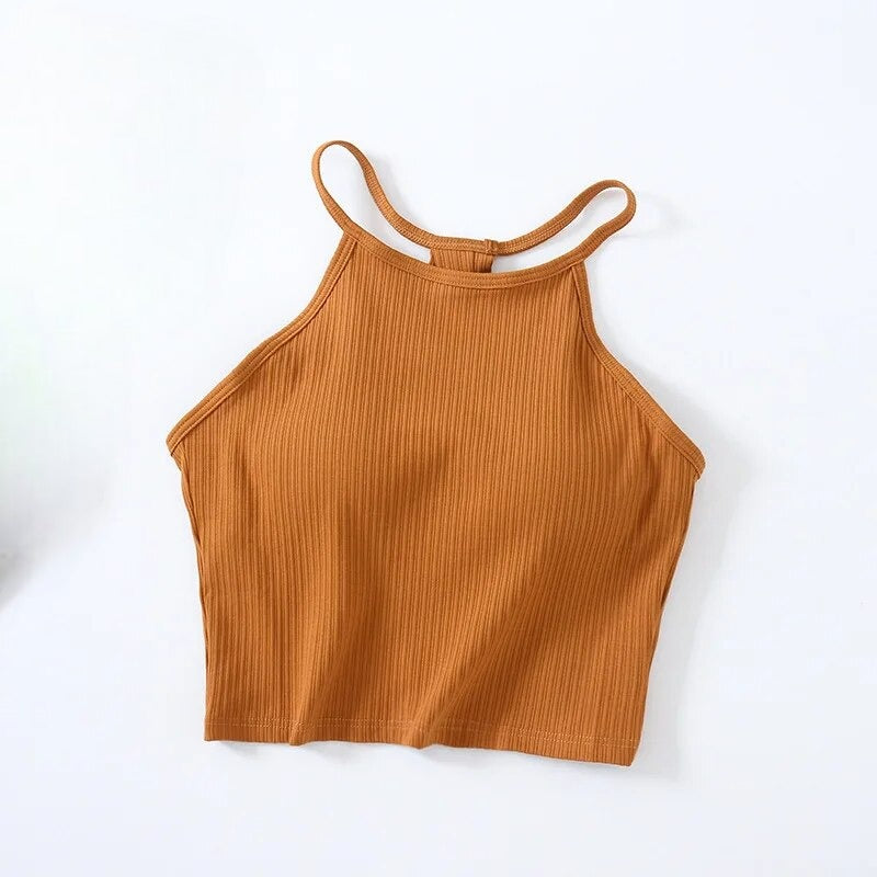 Halter Neck Crop Shirt with Inbuilt Bra Cotton