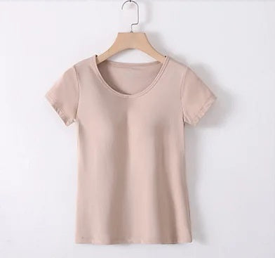 Cotton T-Shirt Tshirt with Built In Bra Top