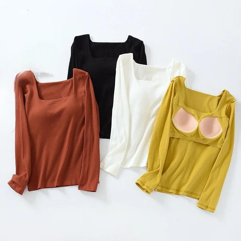 Long Sleeve Top With Built In Bra Sleepwear Loungewear Cotton