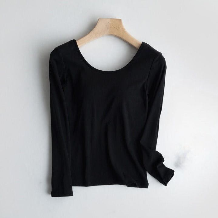 Long Sleeve Round Neck with a Built In Bra Cotton