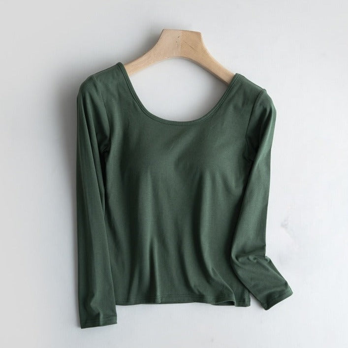 Long Sleeve Round Neck with a Built In Bra Cotton