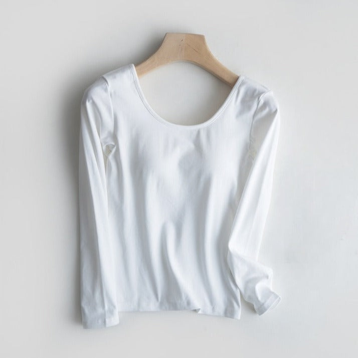 Long Sleeve Round Neck with a Built In Bra Cotton