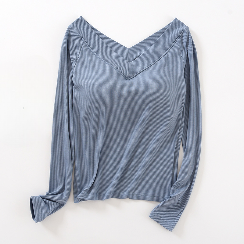 Long Sleeve Off Shoulder Built-in Bra Top