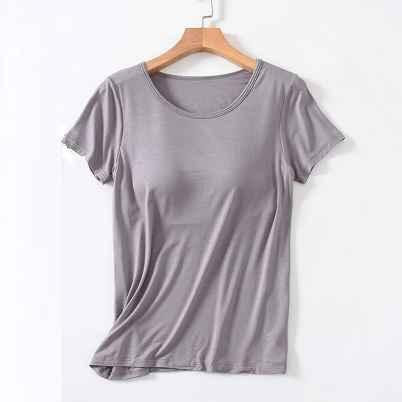 T-Shirt with Built In Bra Top Padding Plus Size available