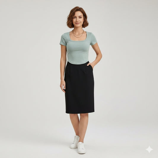 Cotton Scooped Neck Built in Bra T-Shirt Crop Length