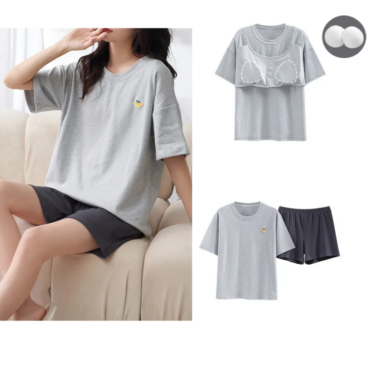 Cotton Pyjama Set with Matching Shorts and Removable Cups