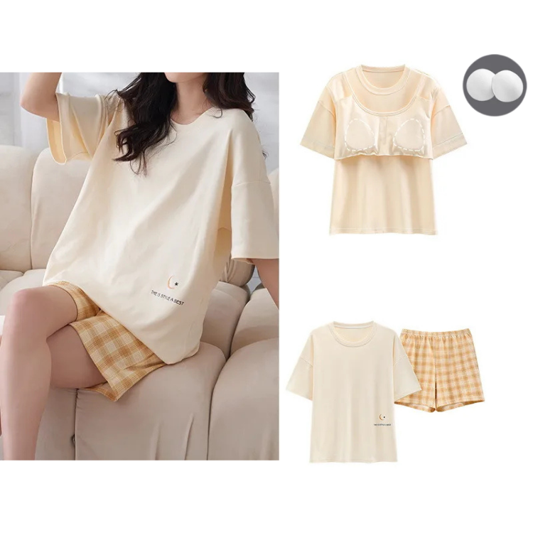 Cotton Pyjama Set with Matching Shorts and Removable Cups