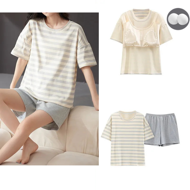Cotton Pyjama Set with Matching Shorts and Removable Cups