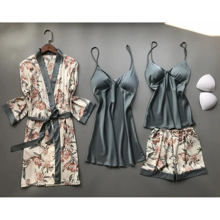 Silky Satin Pyjama Set with Removable Bra Cups