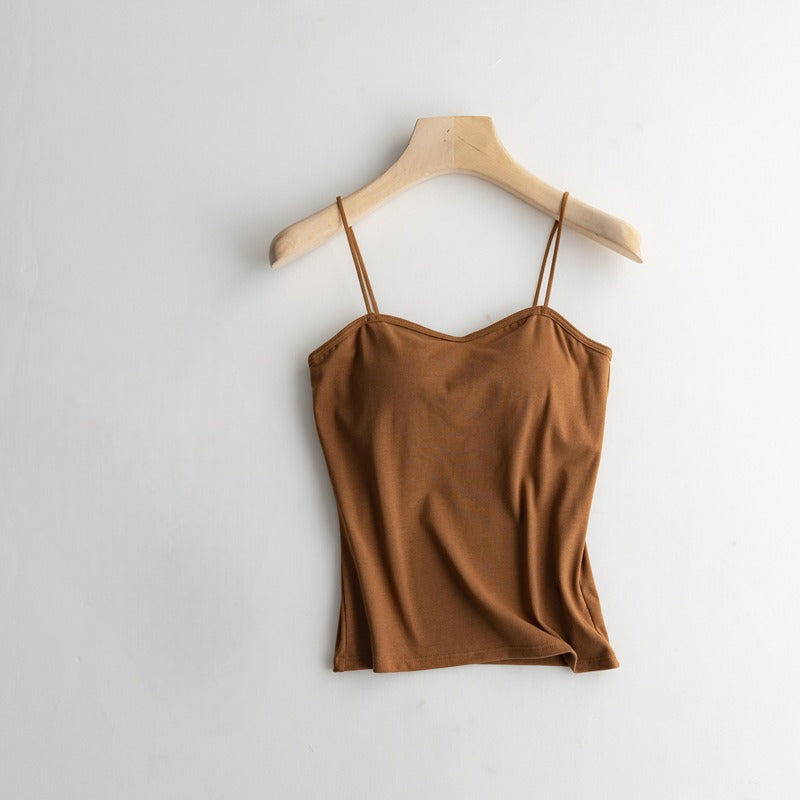 Spaghetti Strap Top with Built In Bra Cotton