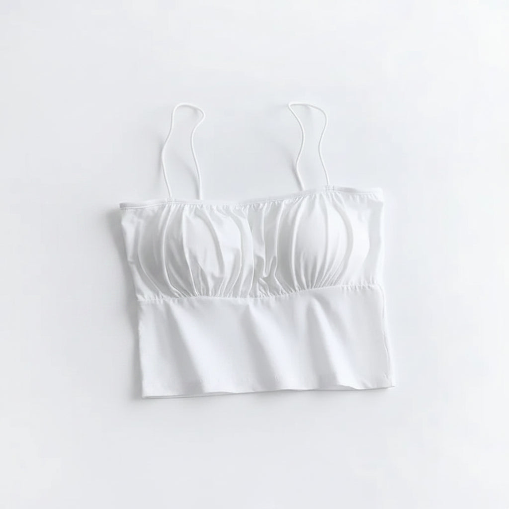 Ruffle Spaghetti Strap Singlet Crop Top with Built In Bra