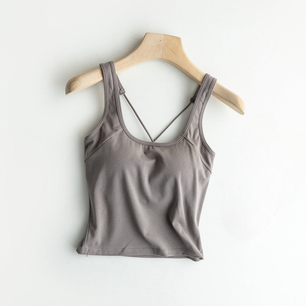 Sports Top With Inbuilt bra Criss Cross Back Cotton