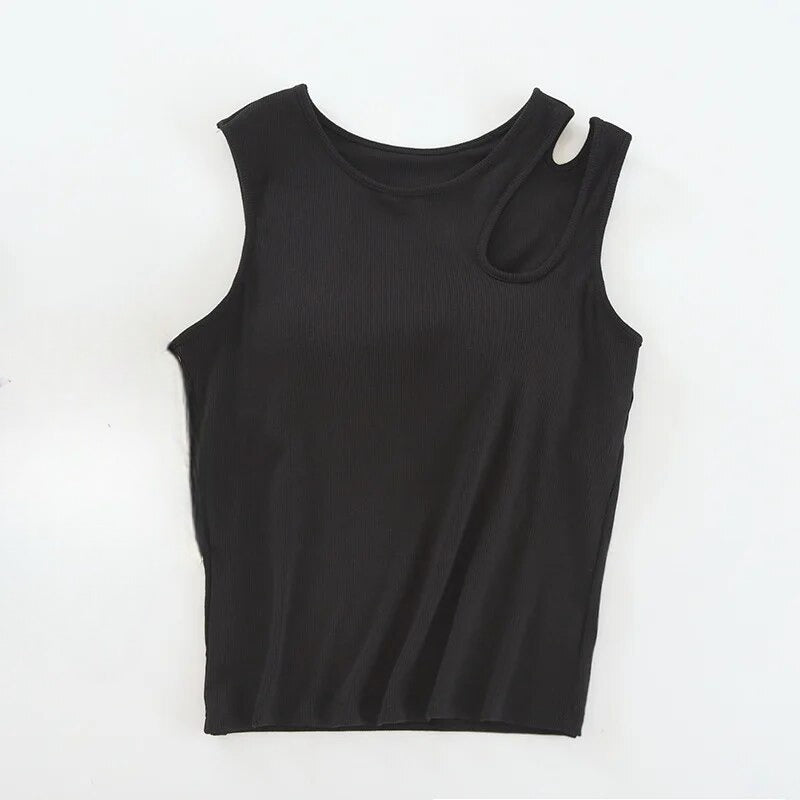 Tank Top with Built in Bra Chic Open Sleeves